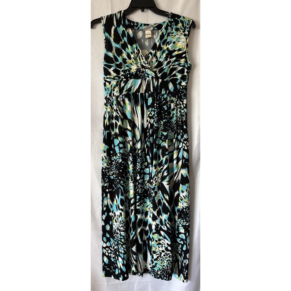 BLAIR Black Teal Green Animal Print Sleeveless Fit &‎ Flare Maxi Dress